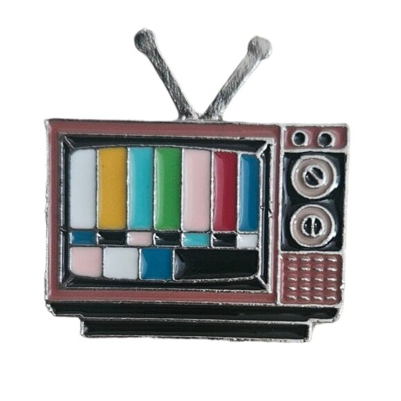 Retro TV Color Block Screen Pin No Signal  Antenna Analog 80s Throw Back Brooch - Picture 2 of 5